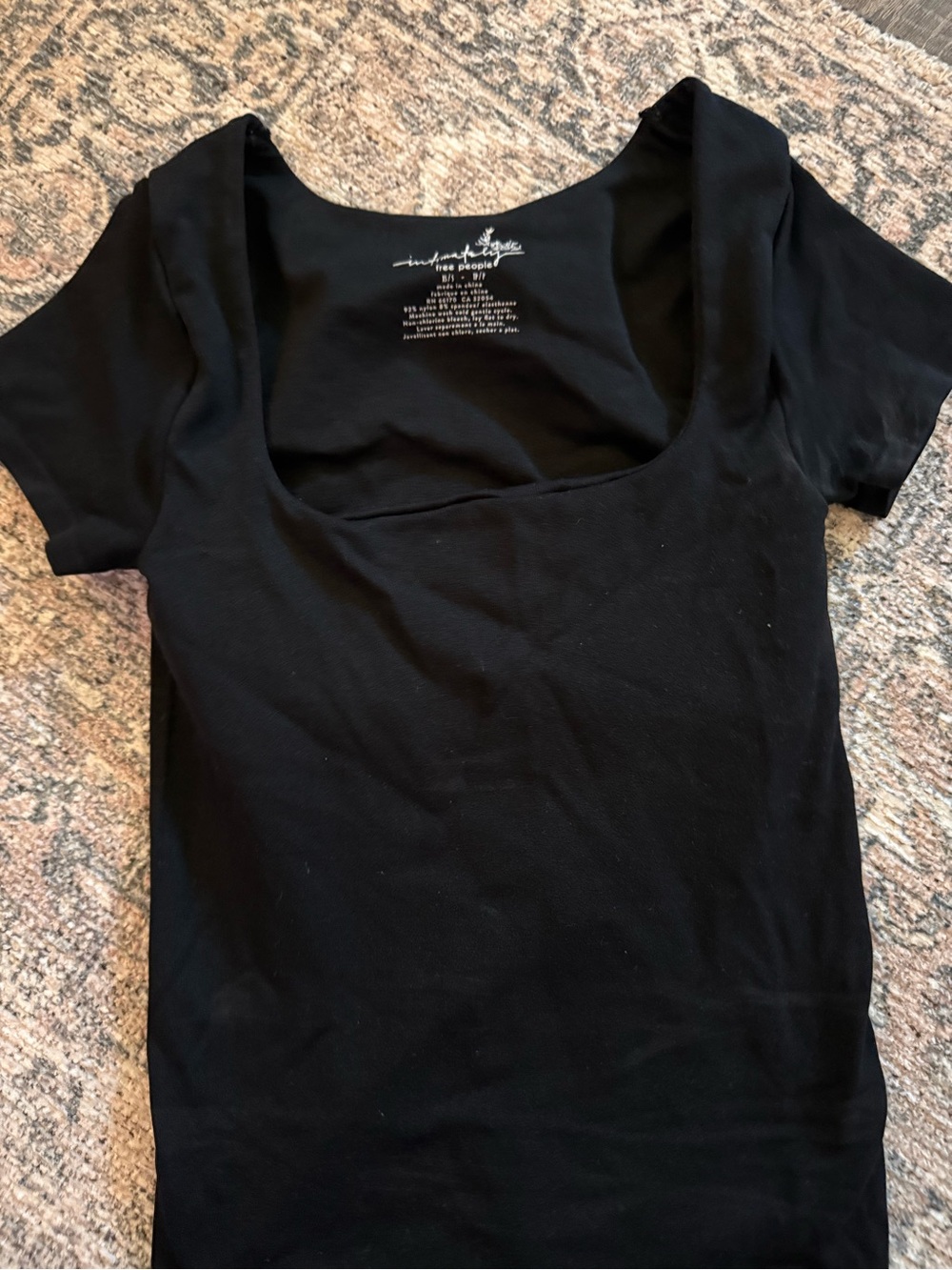 Free People Black Square Neck Short Sleeve Top